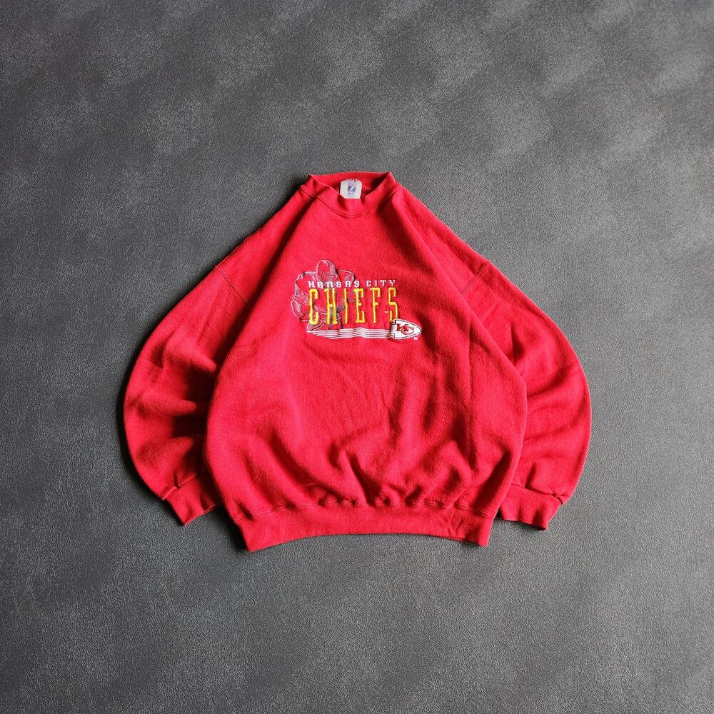 Vintage 90's Kansas City Chiefs Logo 7 Embroidered Red Sweatshirt XL